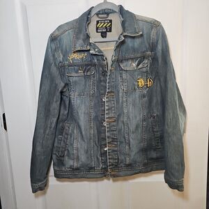 Big Rock Canyon Heavy Denim Jacket Embroidered Patches Medium Y2K HipHop